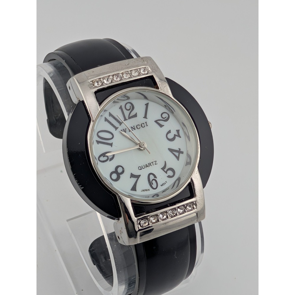 WINCCI Fashion Watch Women 36mm Black Bangle Band MOP Dial- New‎ Battery